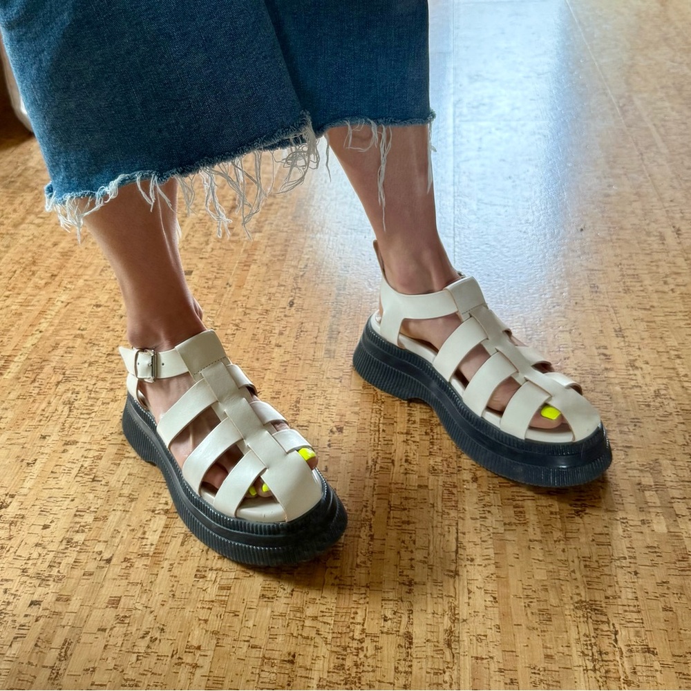 Ganni Cream Creeper Sandals with Black Sole